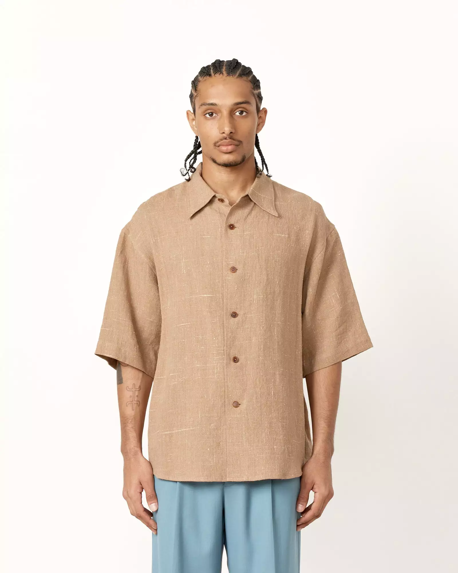 Linen Silk Shirt in Brown