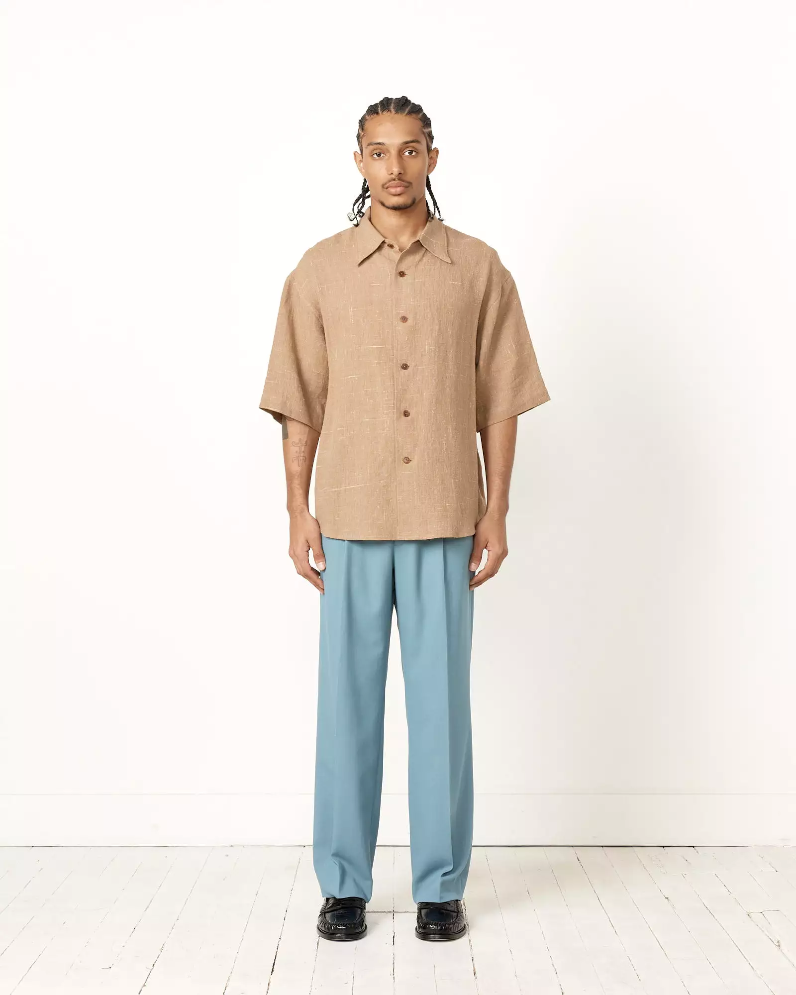 Linen Silk Shirt in Brown