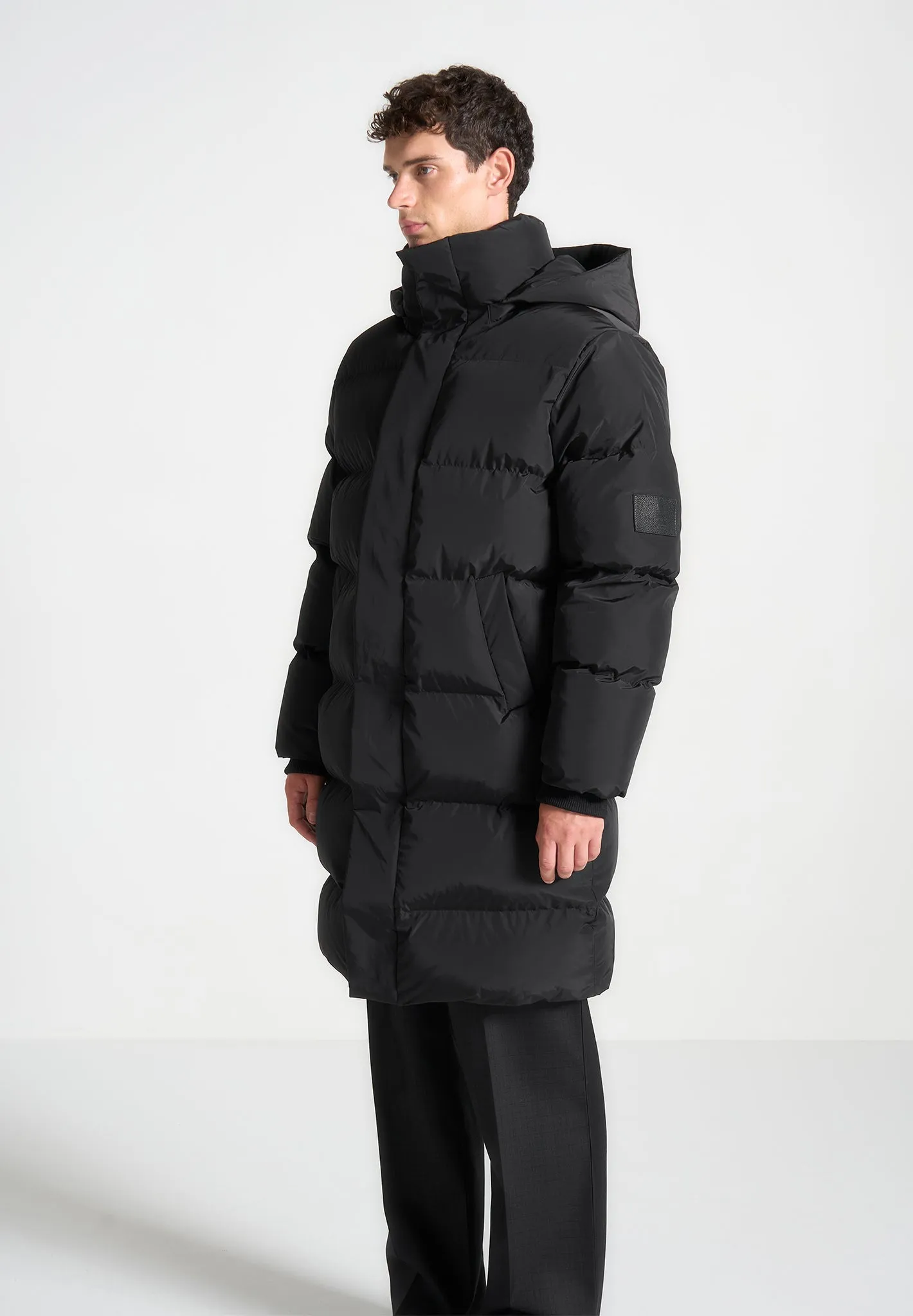 Longline Quilted Puffer Jacket - Black