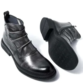 Luxery Men's Fold Ankle Boots / Trendy Wrinkle Leather Boots / Classic Zipper Shoes