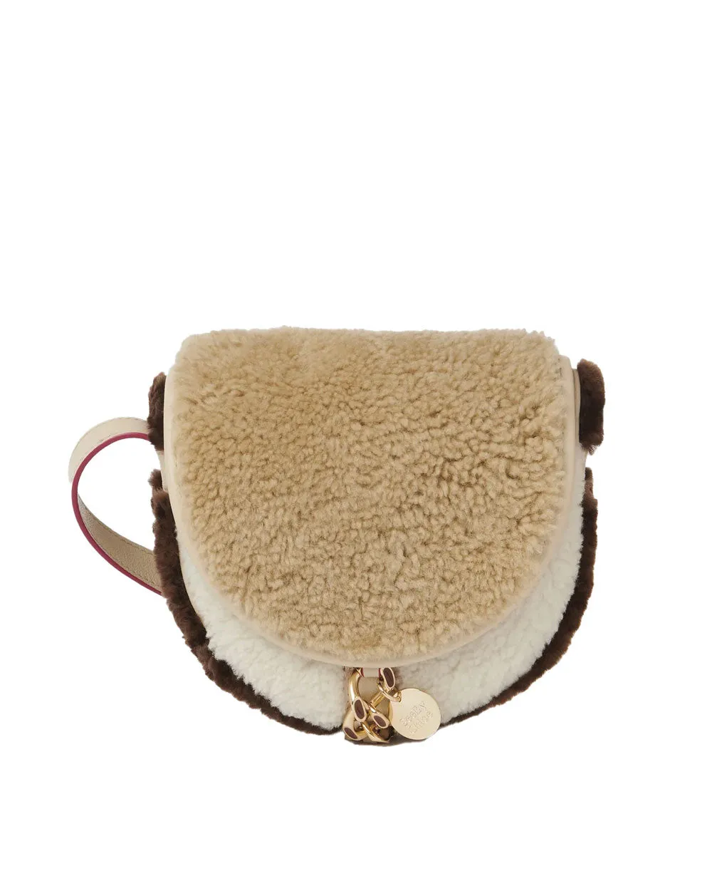 Mara Small Shearling Shoulder Bag in Cement Beige