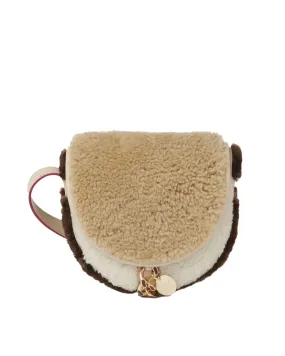 Mara Small Shearling Shoulder Bag in Cement Beige