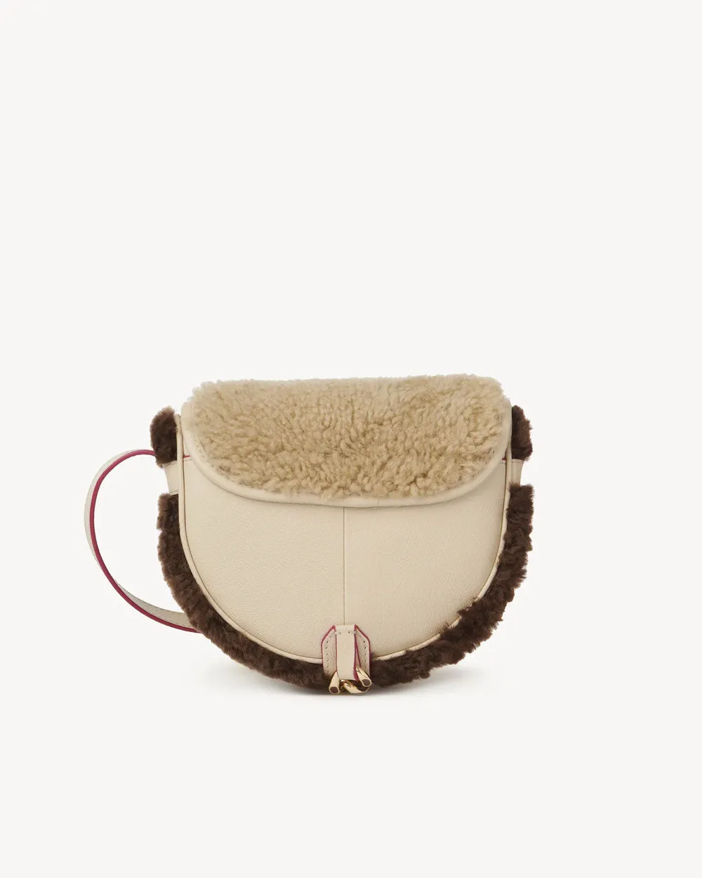 Mara Small Shearling Shoulder Bag in Cement Beige