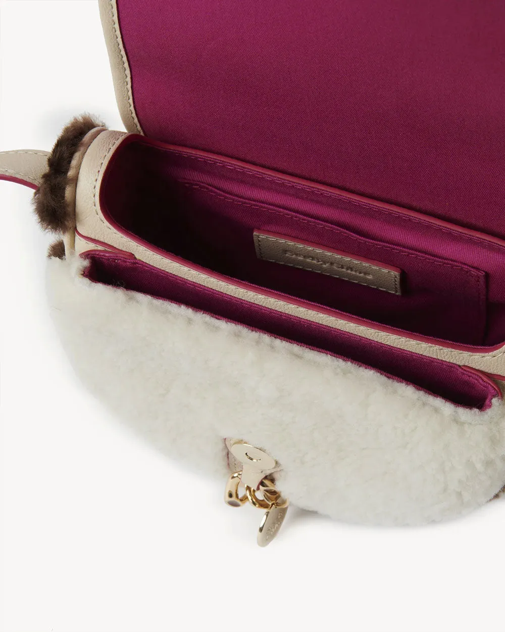 Mara Small Shearling Shoulder Bag in Cement Beige