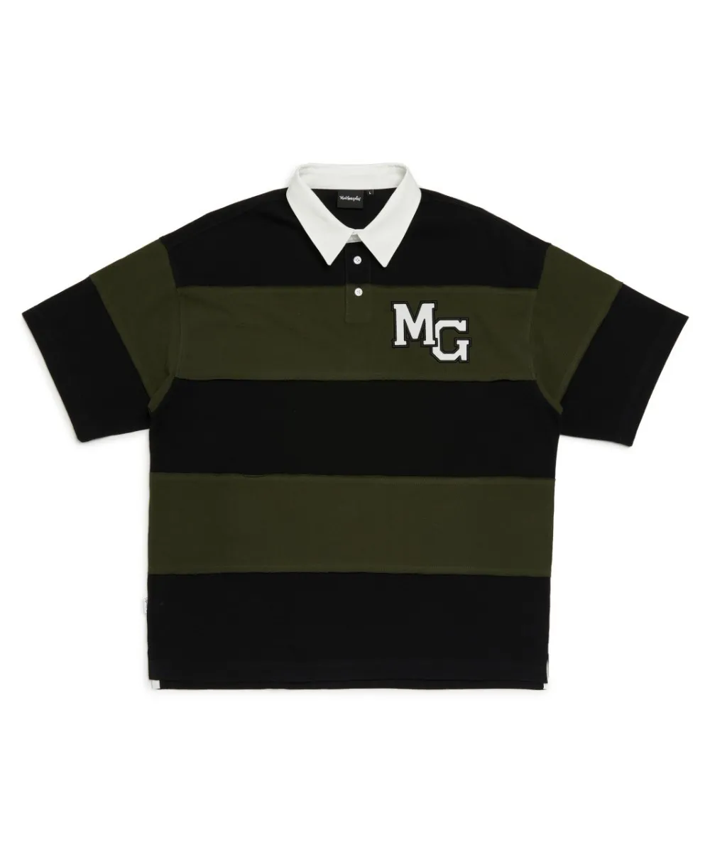 Mark Gonzales  |[MARK GONZALES] ★STRIPE CUT-OFF RUGBY PIQUE SHIRT