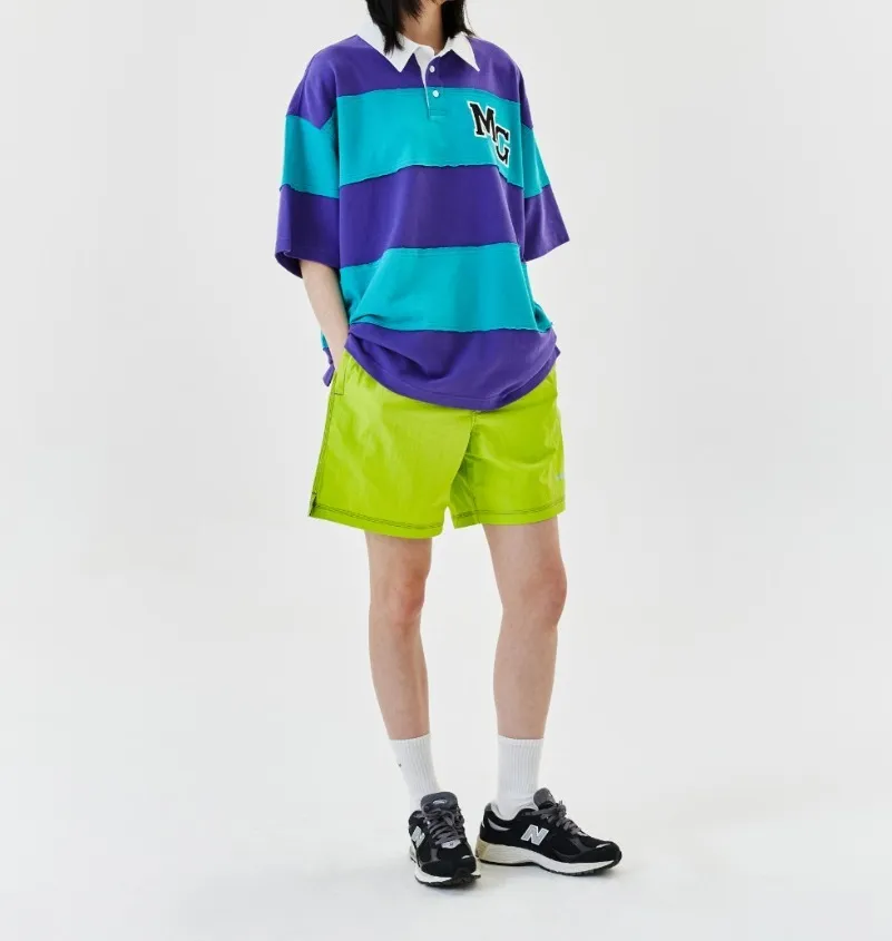 Mark Gonzales  |[MARK GONZALES] ★STRIPE CUT-OFF RUGBY PIQUE SHIRT