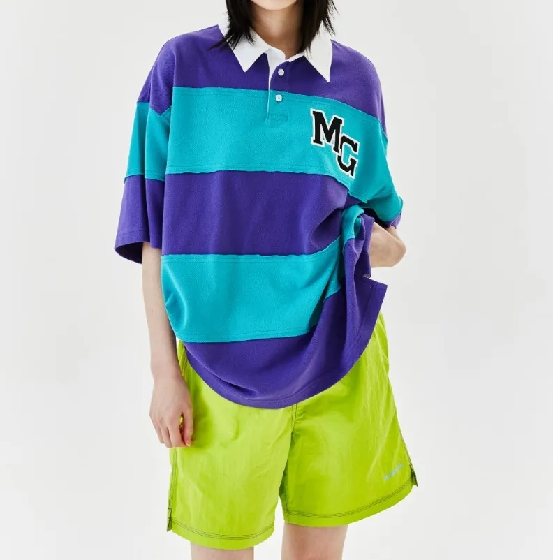 Mark Gonzales  |[MARK GONZALES] ★STRIPE CUT-OFF RUGBY PIQUE SHIRT