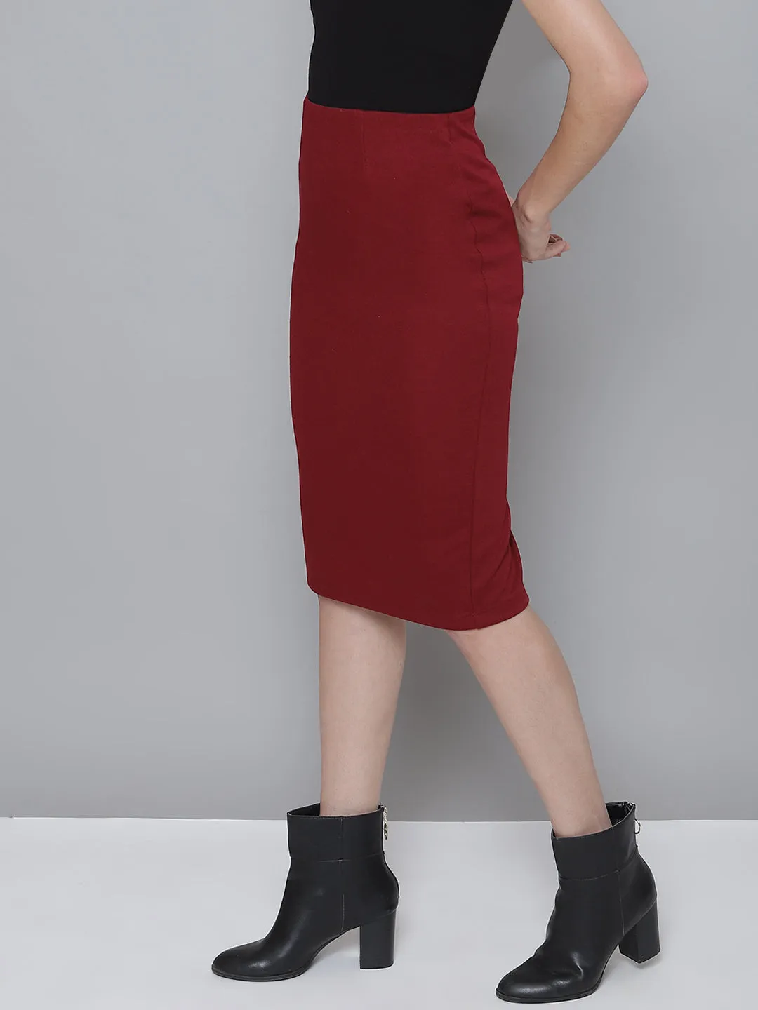 Maroon Rib Pencil Skirt