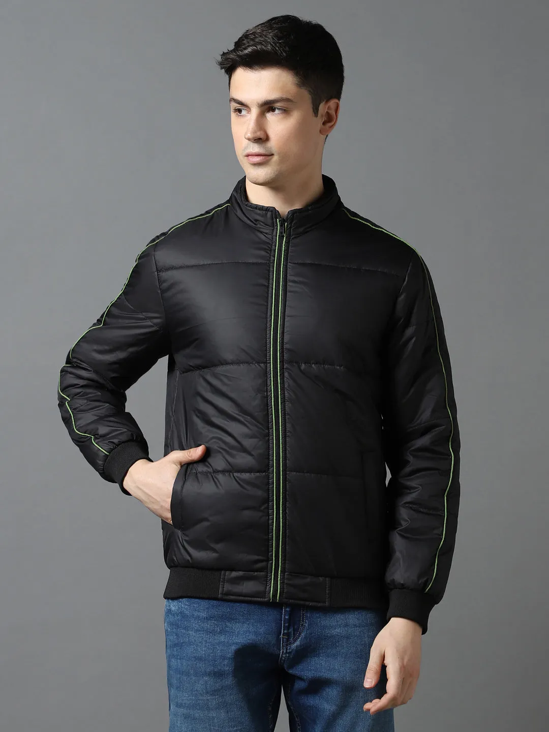 Men's Black Full Sleeve Zippered Puffer Jacket