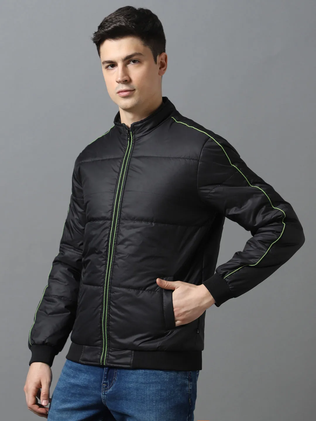 Men's Black Full Sleeve Zippered Puffer Jacket