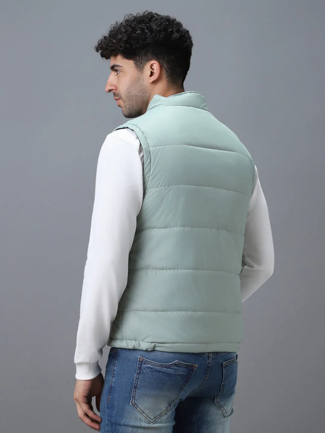 Men's Green Sleeveless Zippered Puffer Jacket