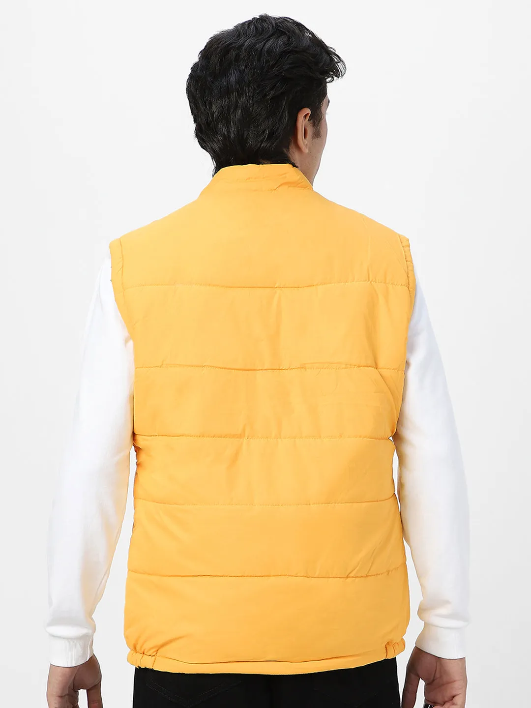 Men's Mustard Sleeveless Zippered Puffer Jacket