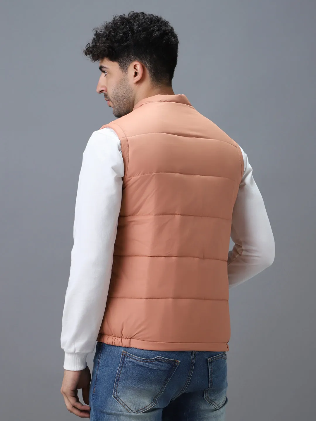 Men's Pink Sleeveless Zippered Puffer Jacket