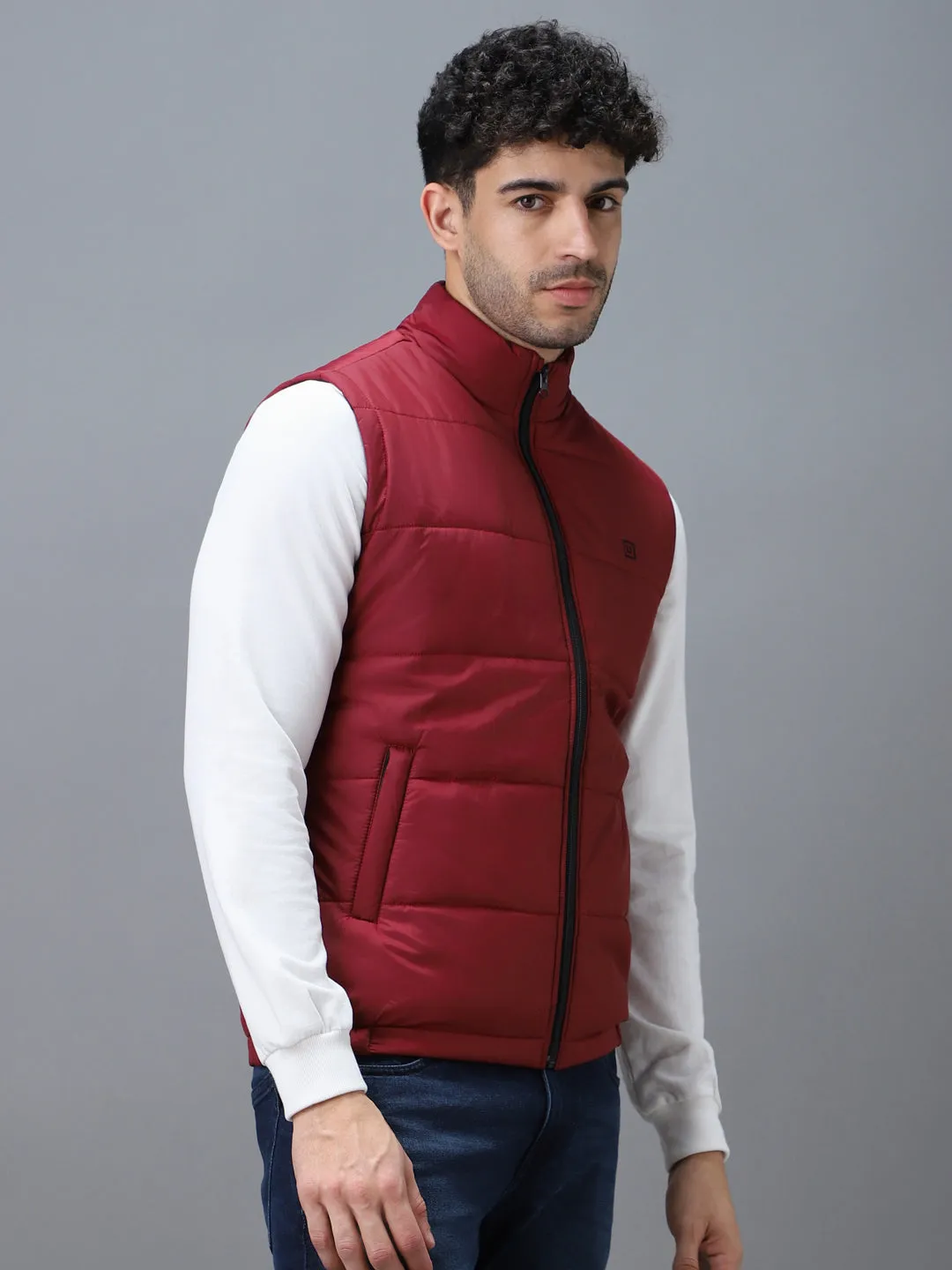 Men's Red Sleeveless Zippered Puffer Jacket