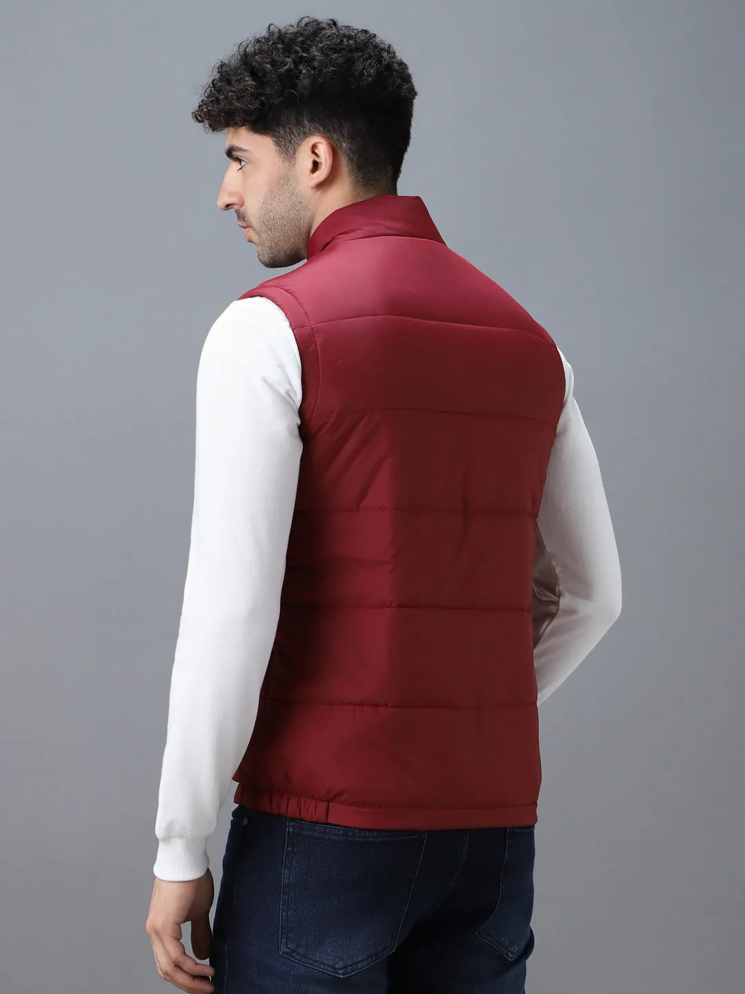 Men's Red Sleeveless Zippered Puffer Jacket