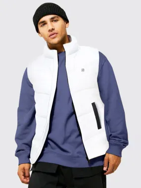 Men's White Sleeveless Zippered Puffer Jacket