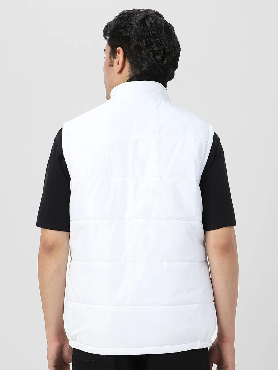 Men's White Sleeveless Zippered Puffer Jacket