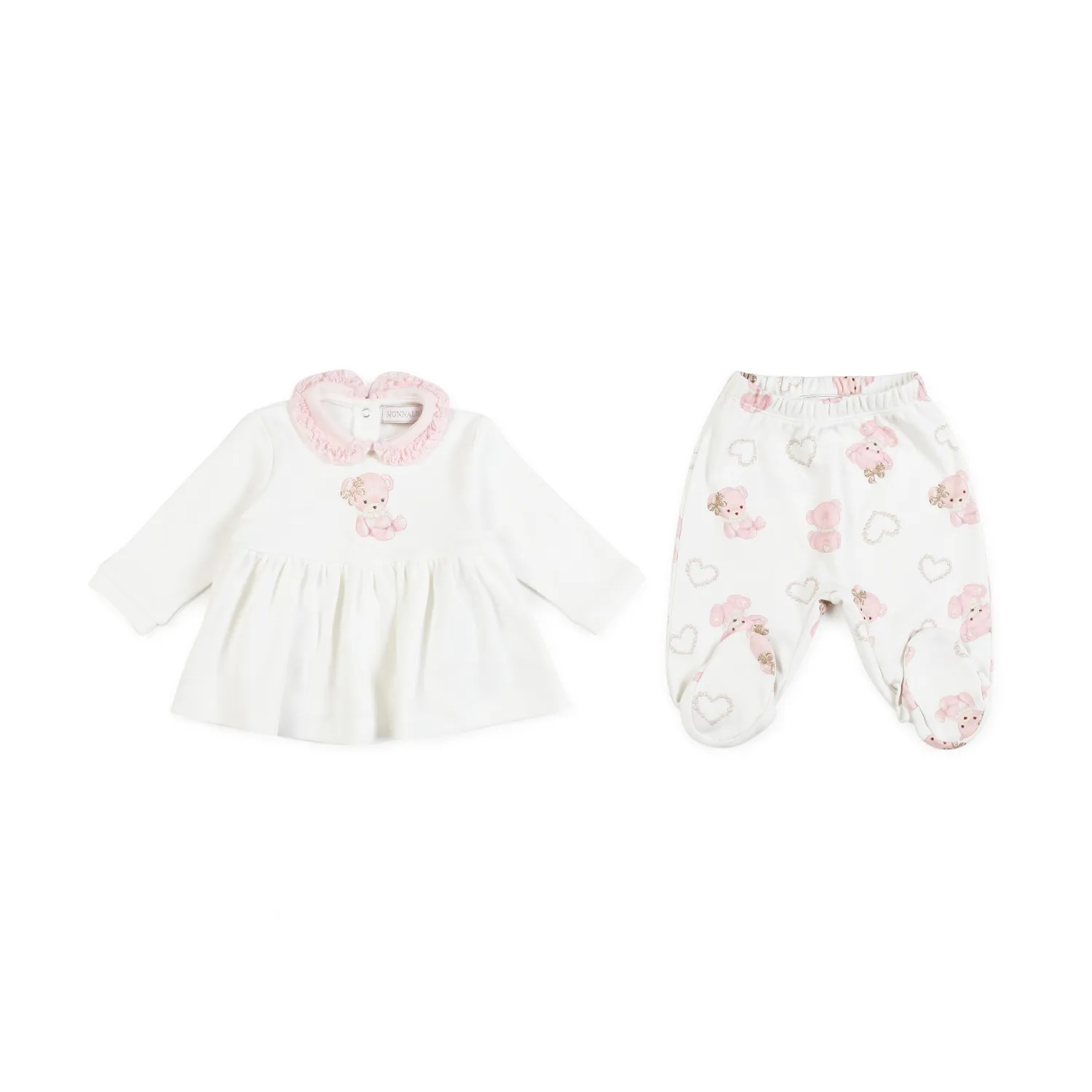 Monnalisa White And Pink 2-Piece Romper For Baby Girl