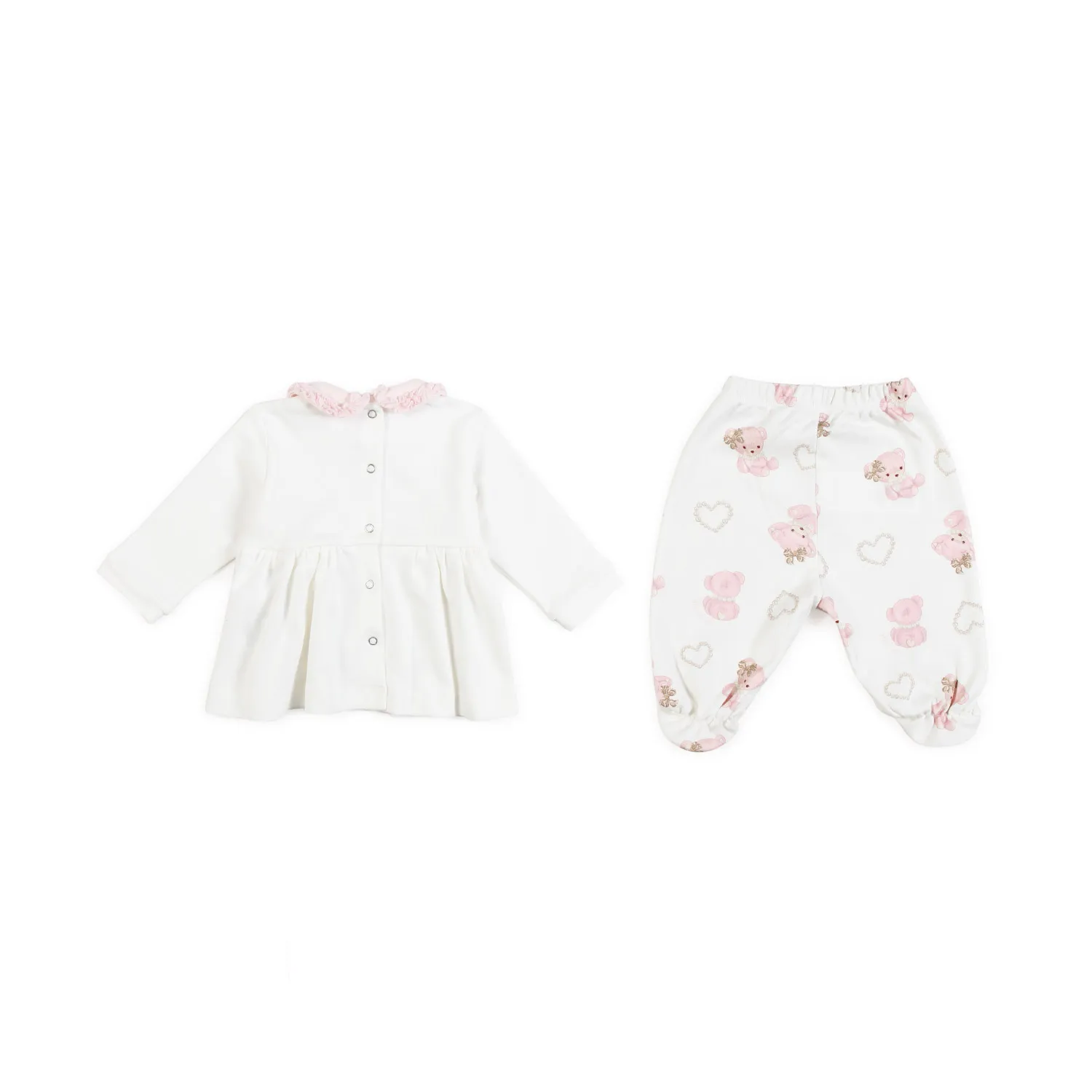 Monnalisa White And Pink 2-Piece Romper For Baby Girl