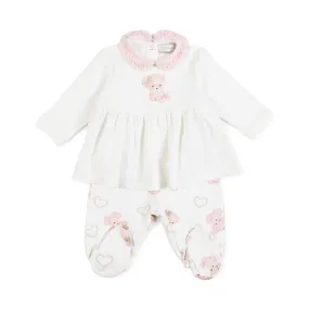 Monnalisa White And Pink 2-Piece Romper For Baby Girl