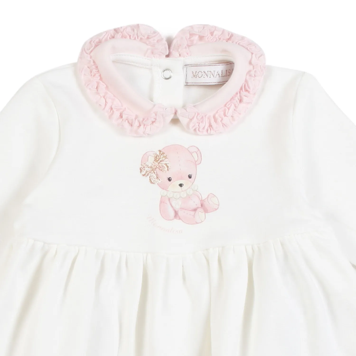 Monnalisa White And Pink 2-Piece Romper For Baby Girl