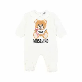 Moschino Milky White Unisex Romper With Teddy Bear