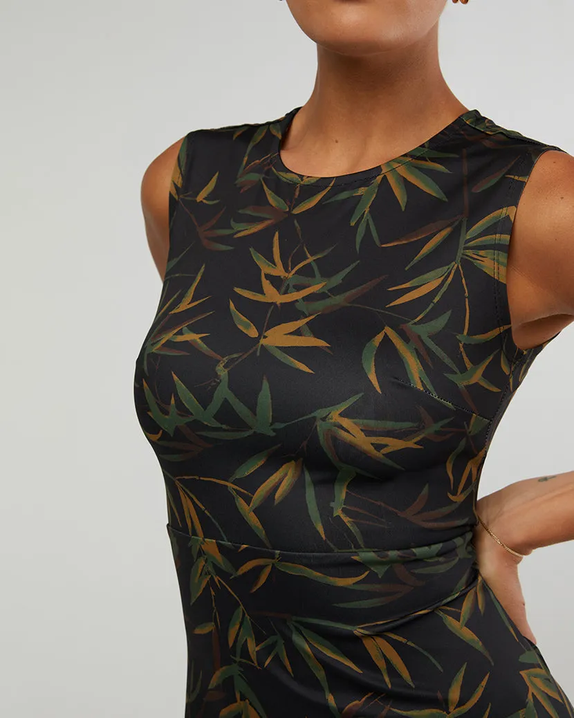 Muscle Tank Vintage Leaves Mini Dress | Black