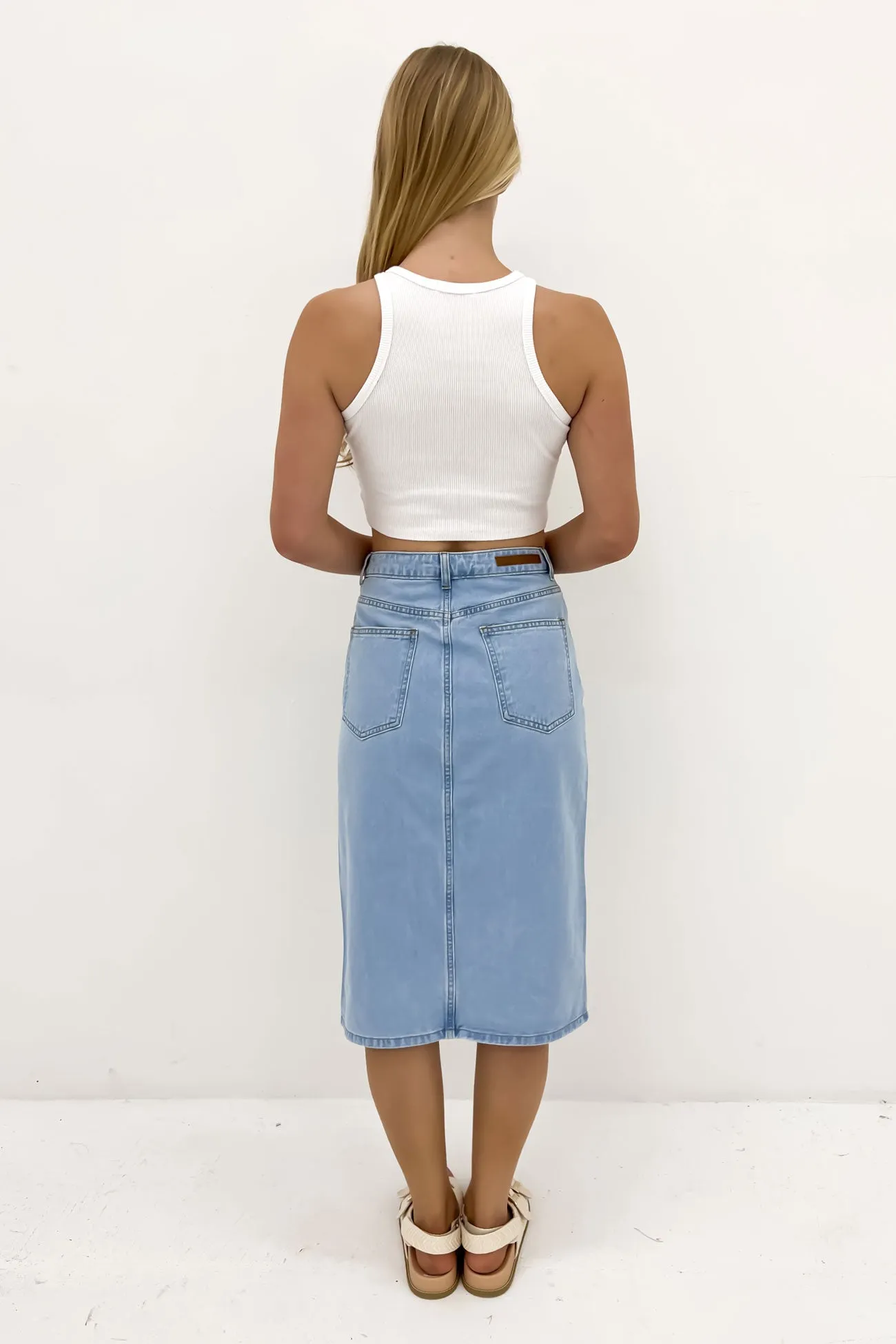 Nate Denim Midi Skirt Light Blue