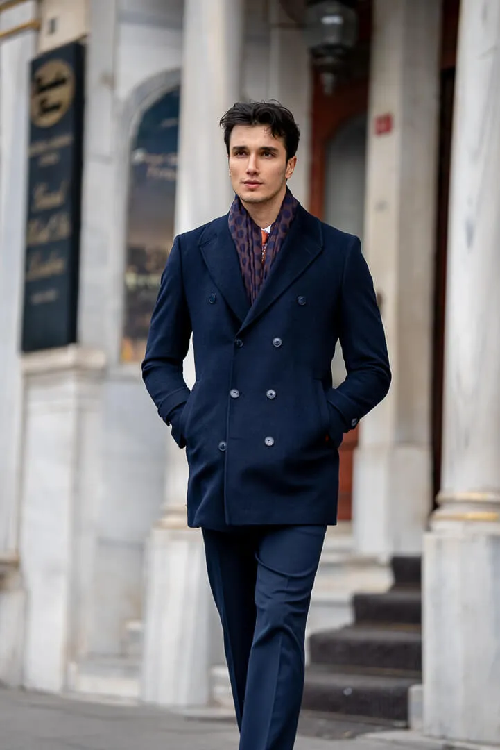 Navy Blue Double-Breasted Men's Coat.