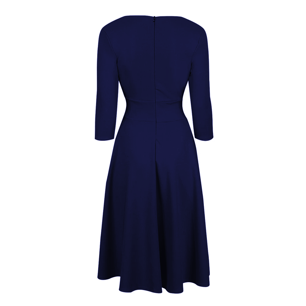 Navy Blue Vintage A Line Crossover 3/4 Sleeve Tea Swing Dress