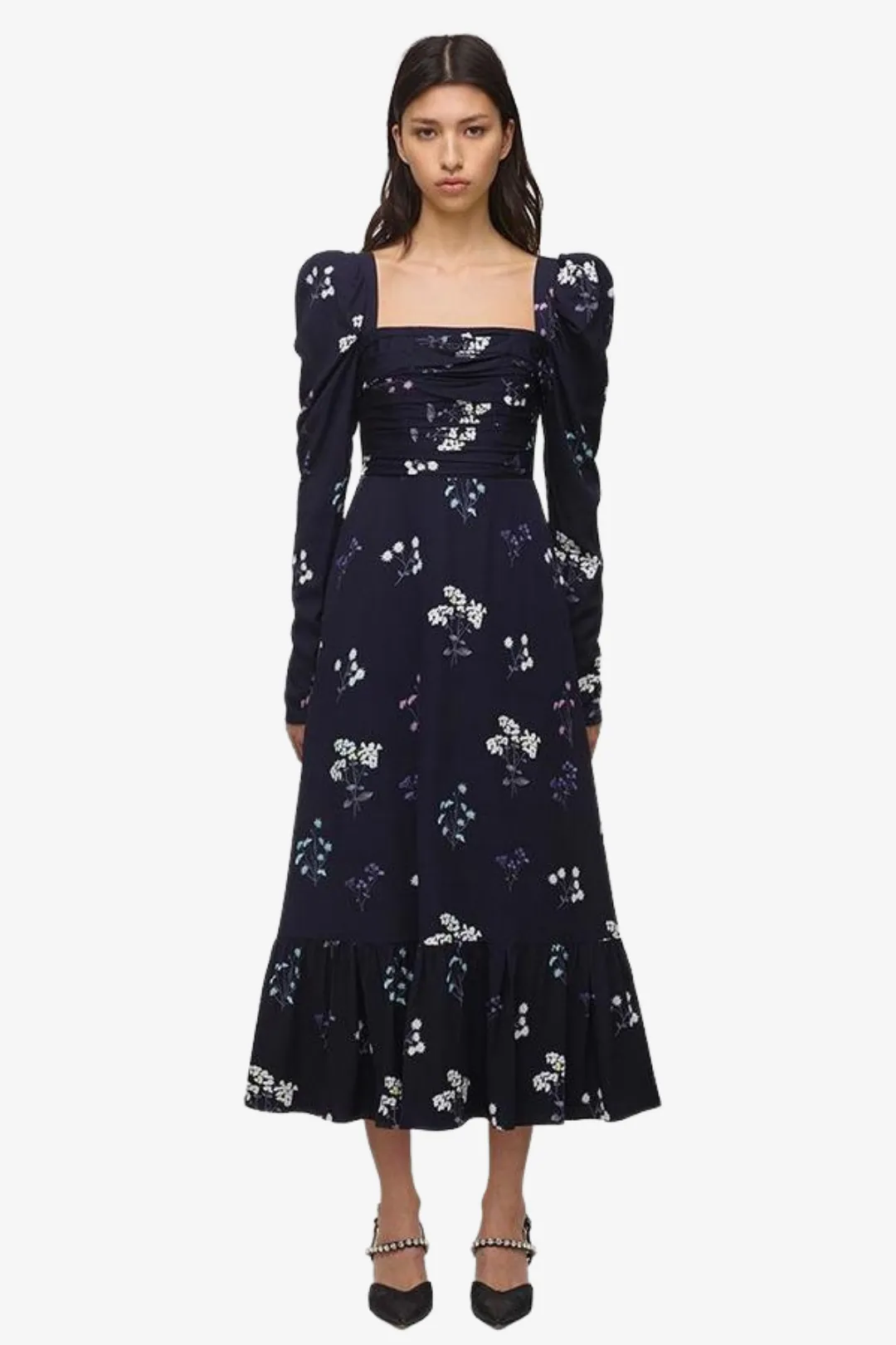 Navy Vintage Floral Midi Dress