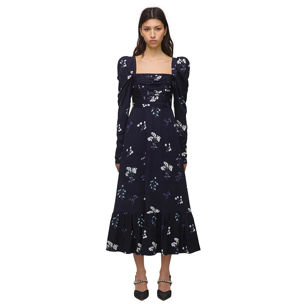 Navy Vintage Floral Midi Dress