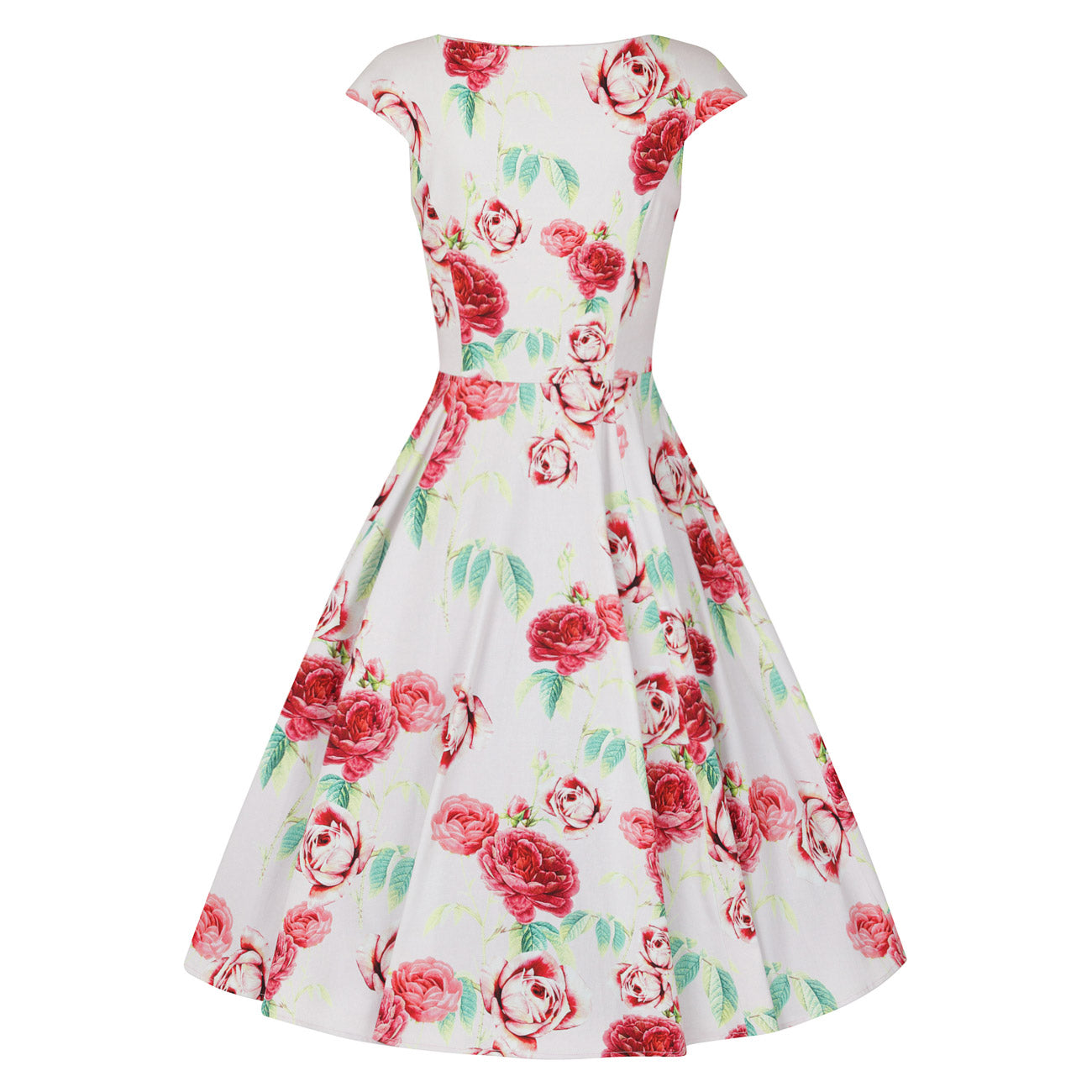 Off White Pink Vintage Floral 50s Summer Swing Dress