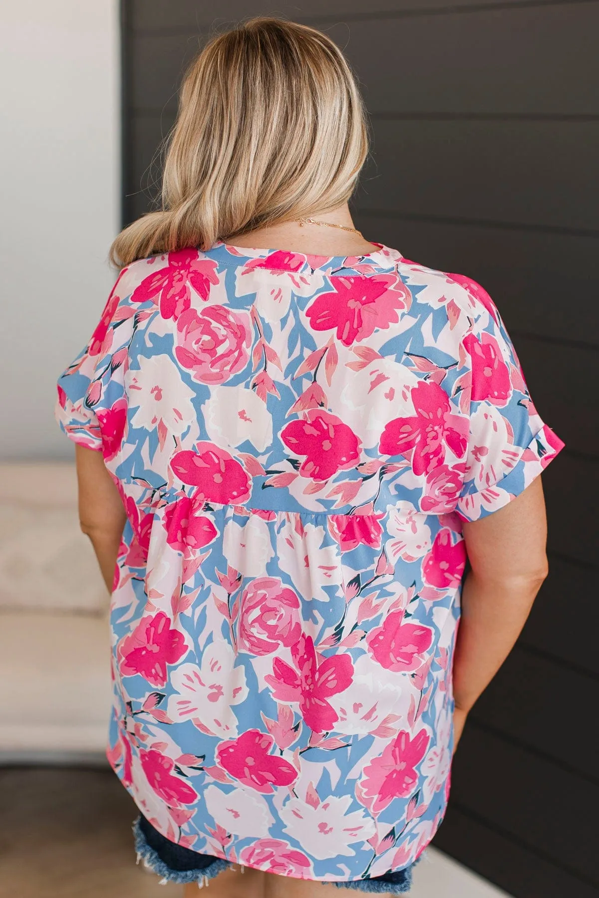 On My Own Time Floral Blouse- Fuchsia & Blue