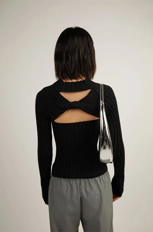 OPEN BACK MOCKNECK SWEATER