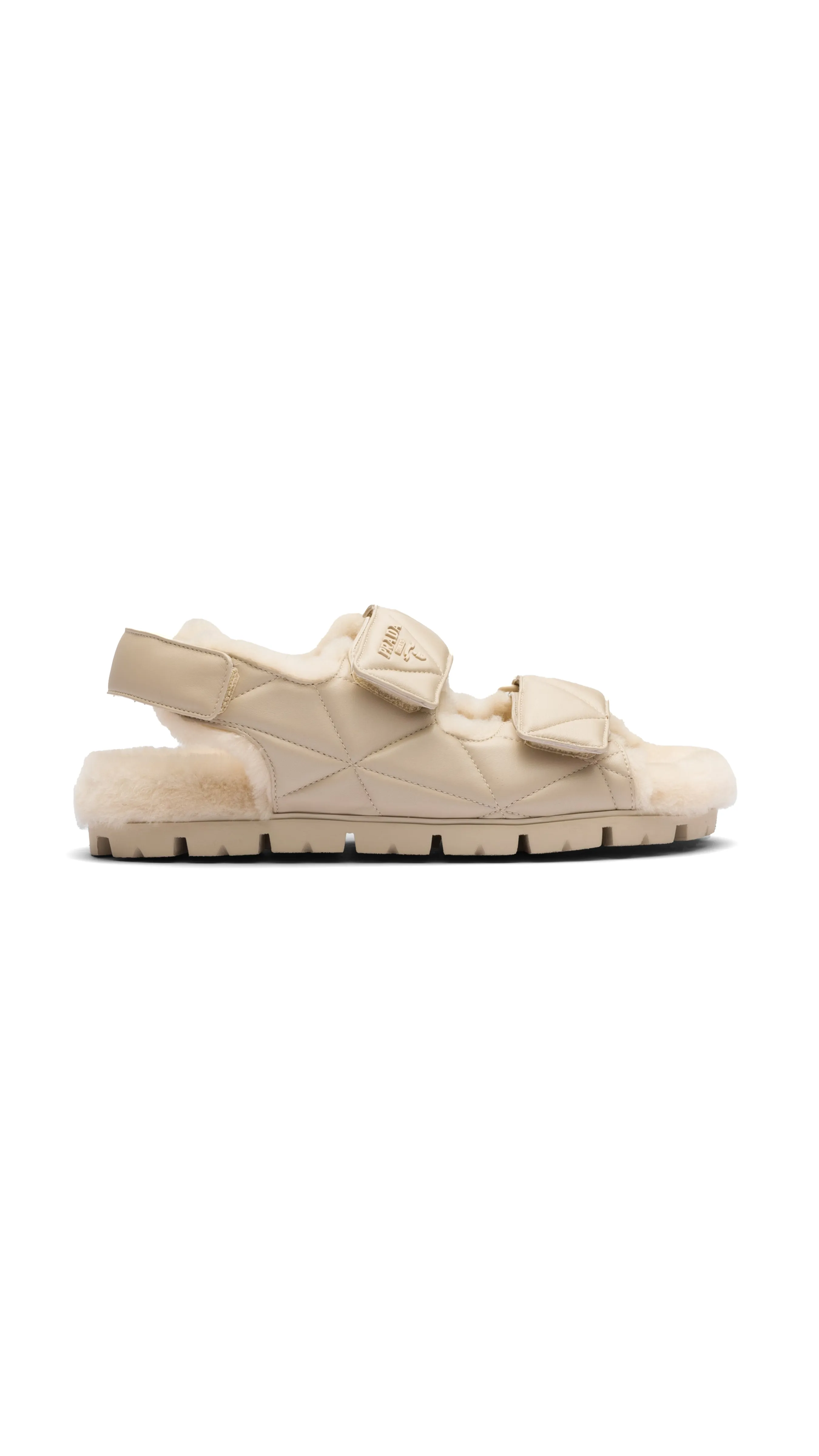 Padded Nappa Leather Sandals with Shearling - Desert Beige