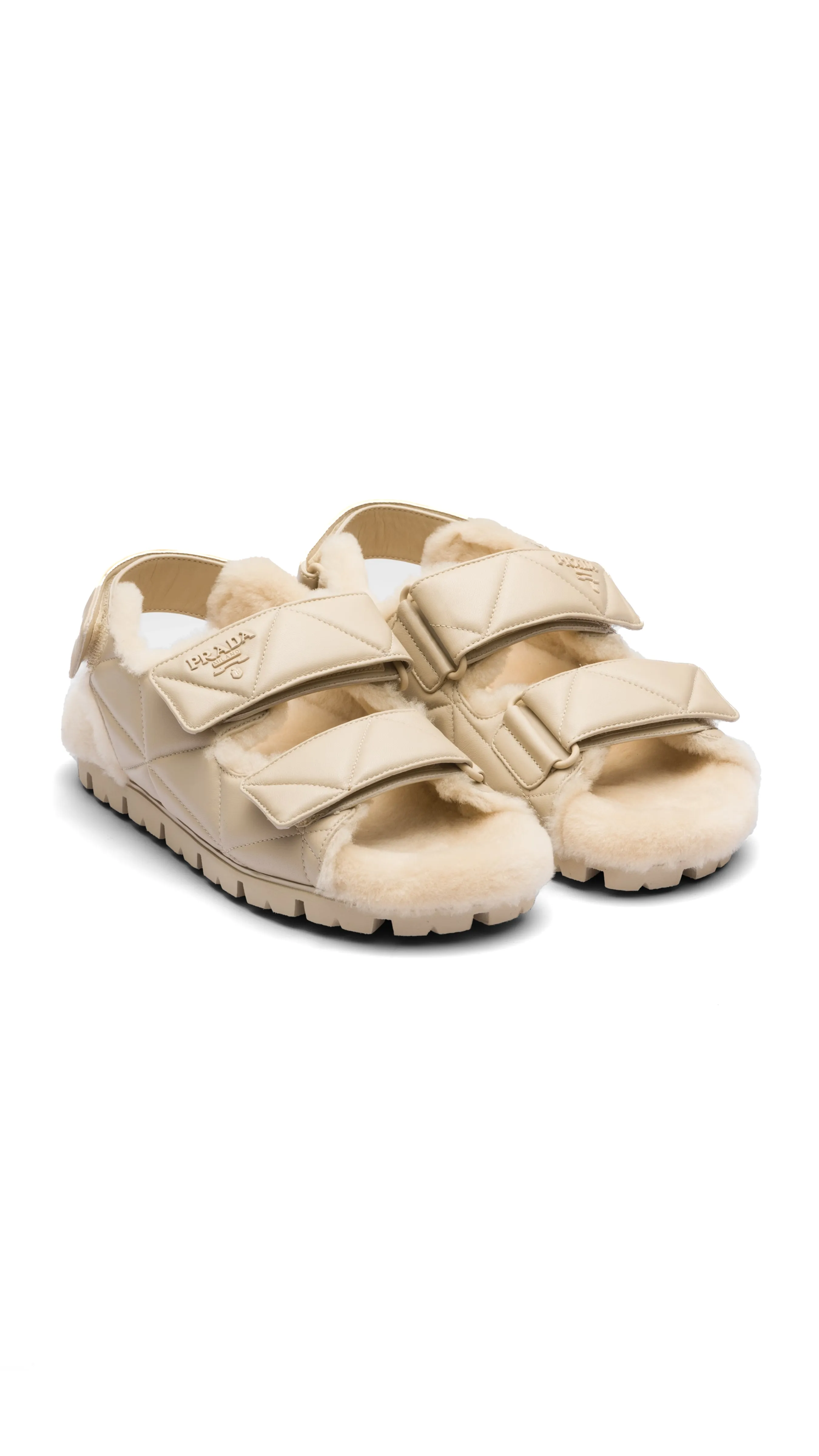 Padded Nappa Leather Sandals with Shearling - Desert Beige