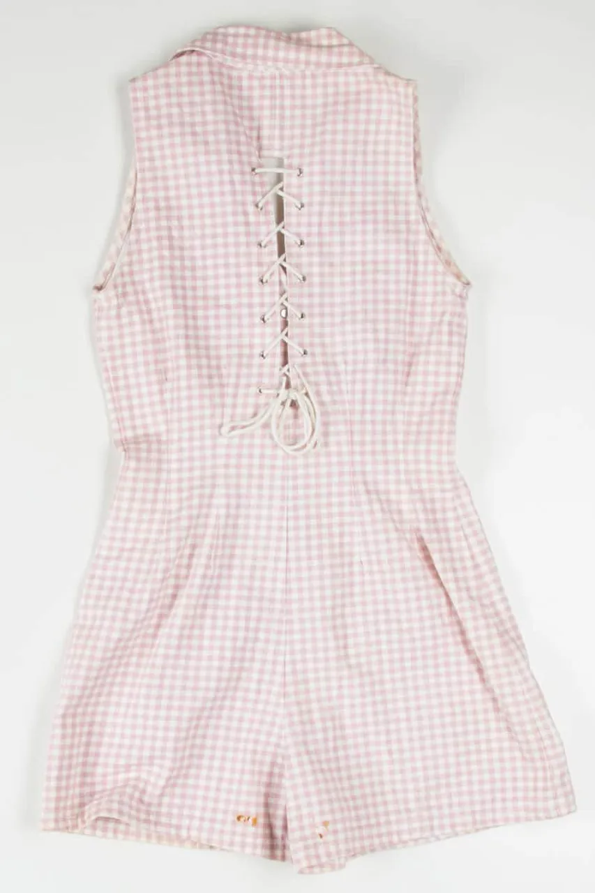 Pink Gingham Button Up Romper