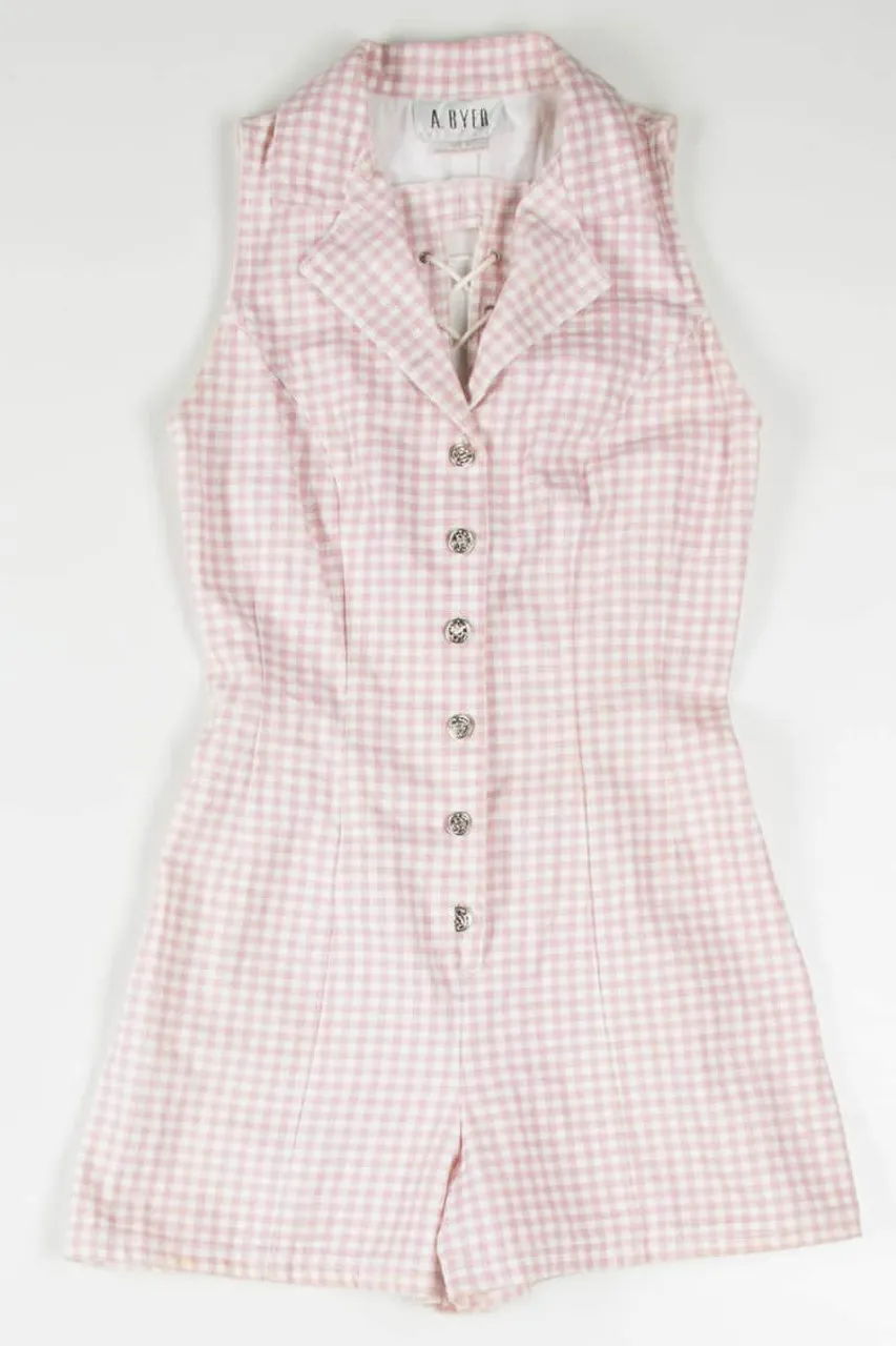 Pink Gingham Button Up Romper