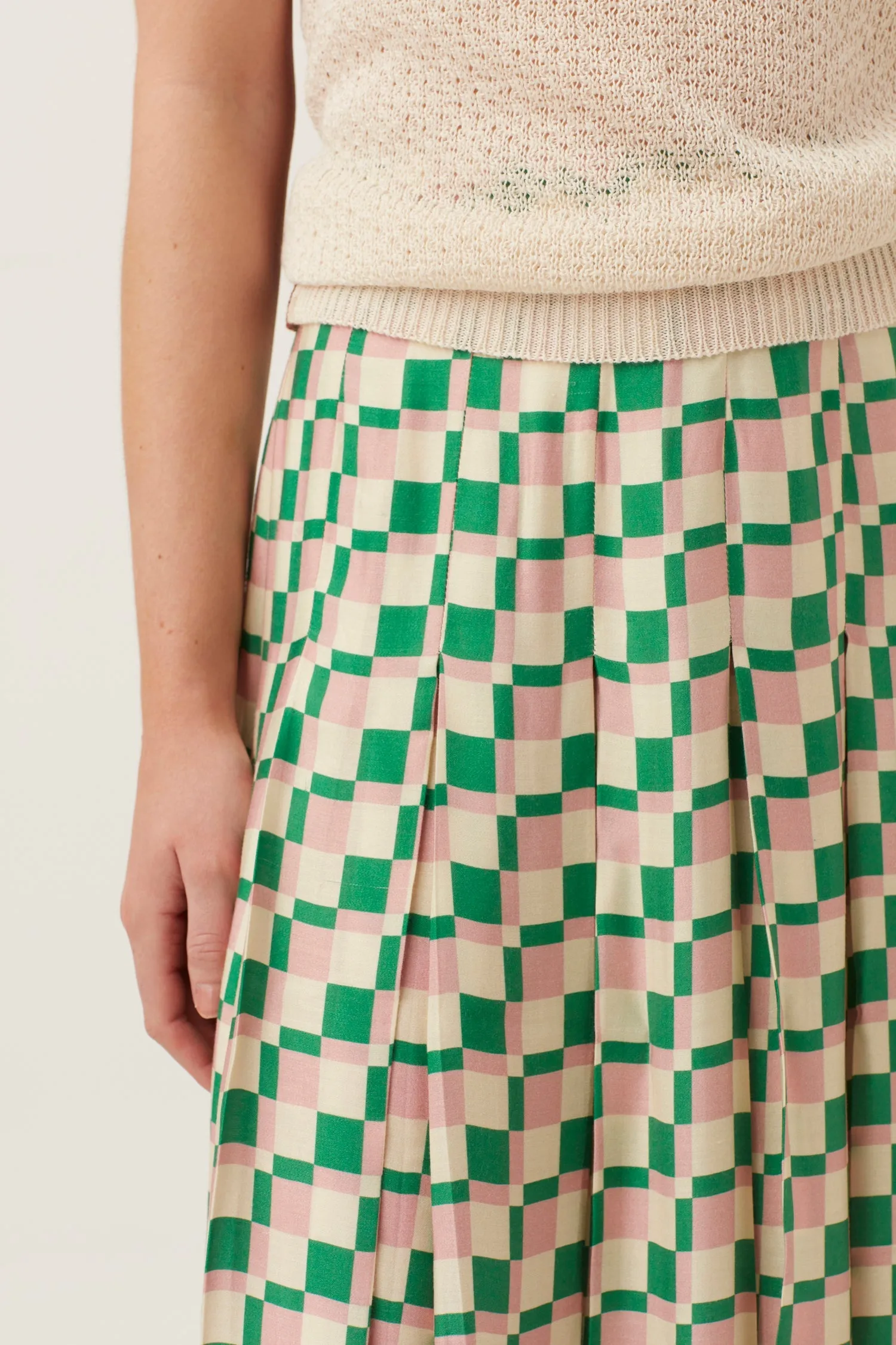 Pink/Green  Checkerboard Midi Skirt