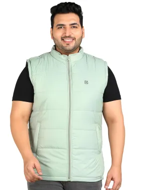 Plus Men's Green Sleeveless Zippered Puffer Jacket