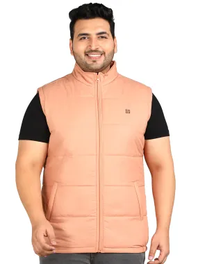 Plus Men's Pink Sleeveless Zippered Puffer Jacket