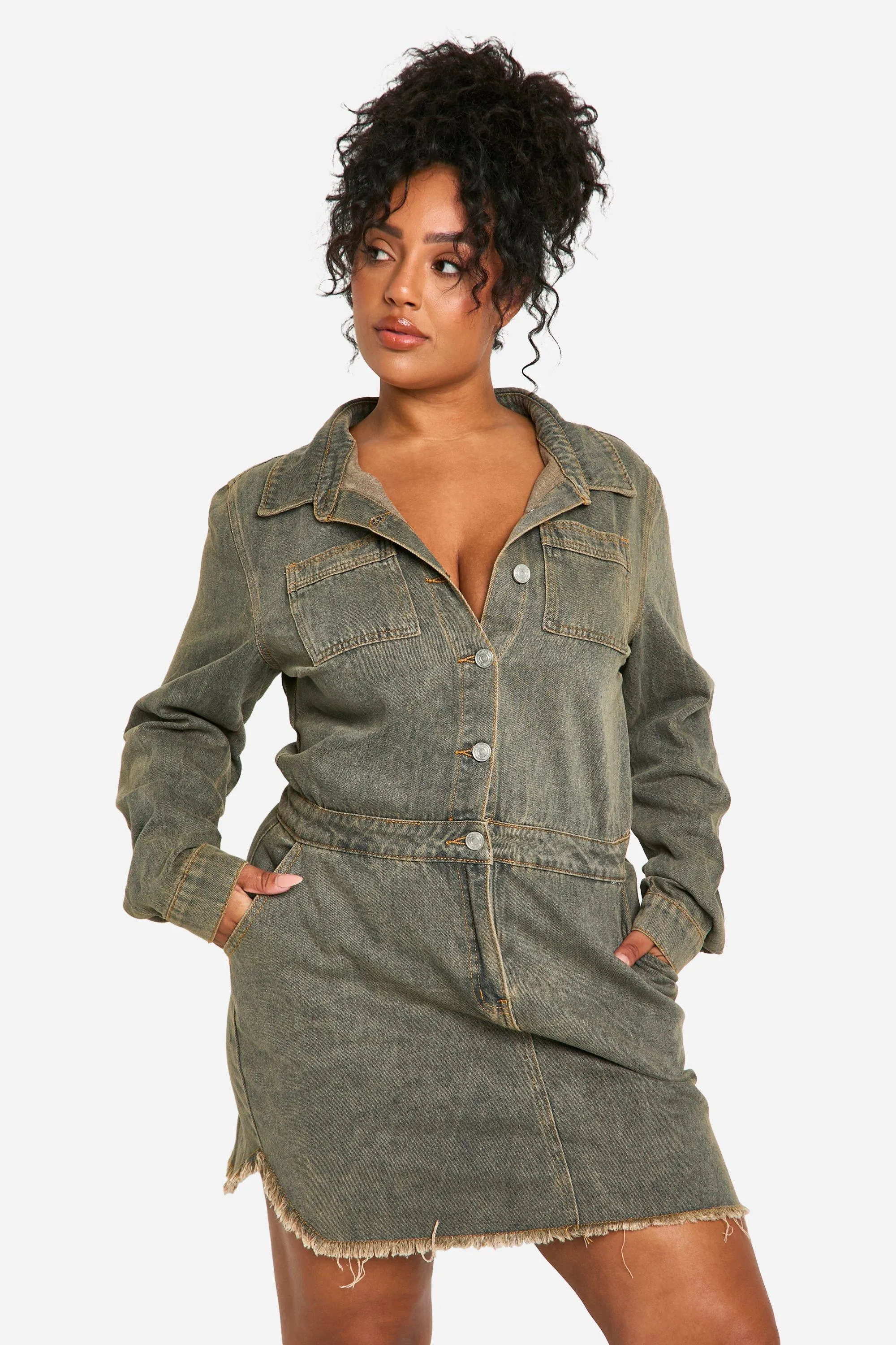 PLUS VINTAGE WASH DENIM MINI DRESS