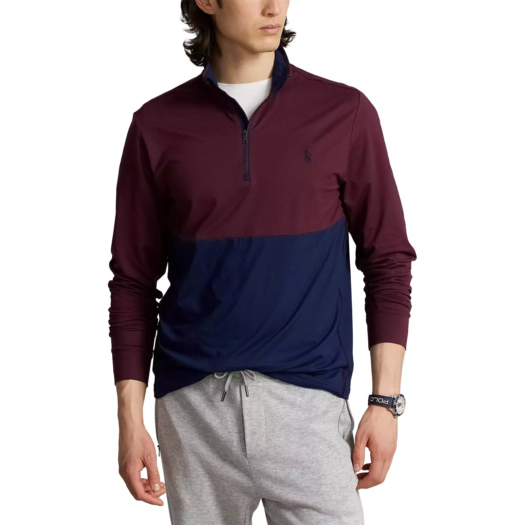 Polo Golf Stretch Jersey Quarter Zip Mid Layer Harvard Wine - AW23