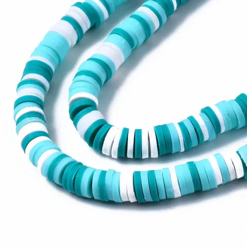 Polymer Clay Beads, Katsuki, Heishi Beads, Round, Cyan Mix, 6mm