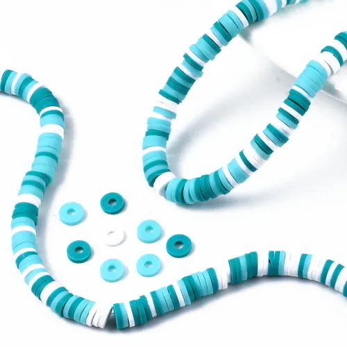 Polymer Clay Beads, Katsuki, Heishi Beads, Round, Cyan Mix, 6mm