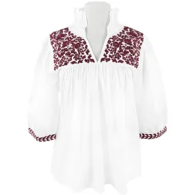 PRE-ORDER: White + Maroon Tailgater Blouse (early August ship date)