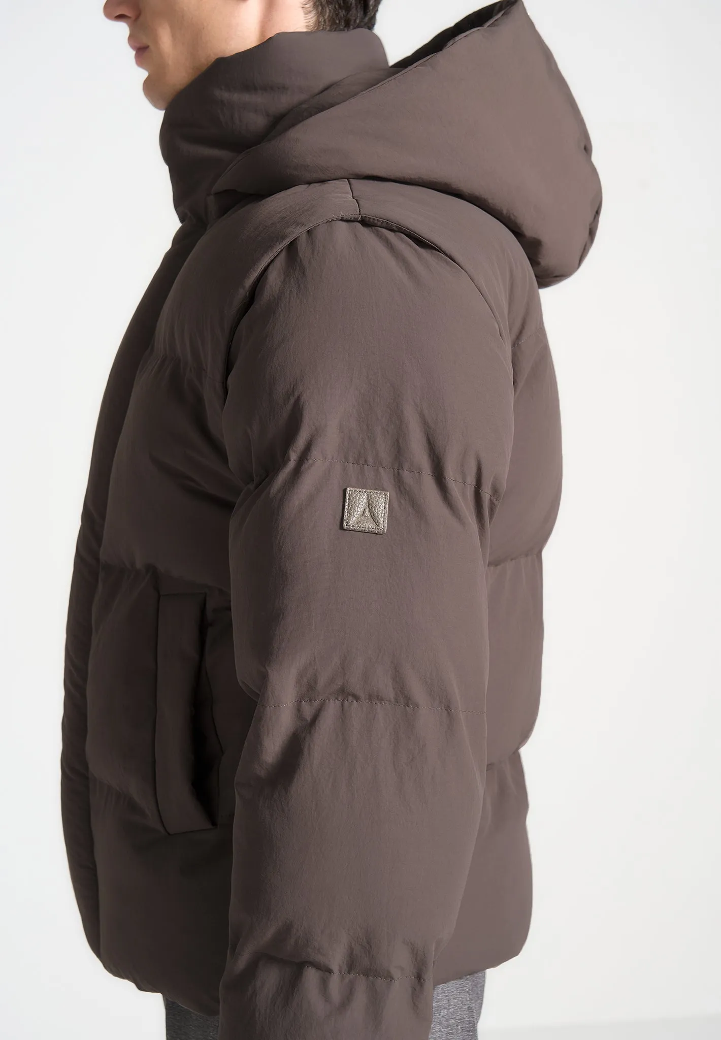 Puffer Jacket With Removable Sleeves - Mauve