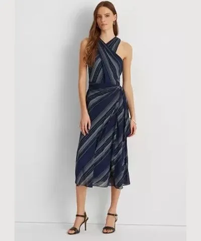 Ralph Lauren Women's Striped Crinkle Georgette Halter Dress