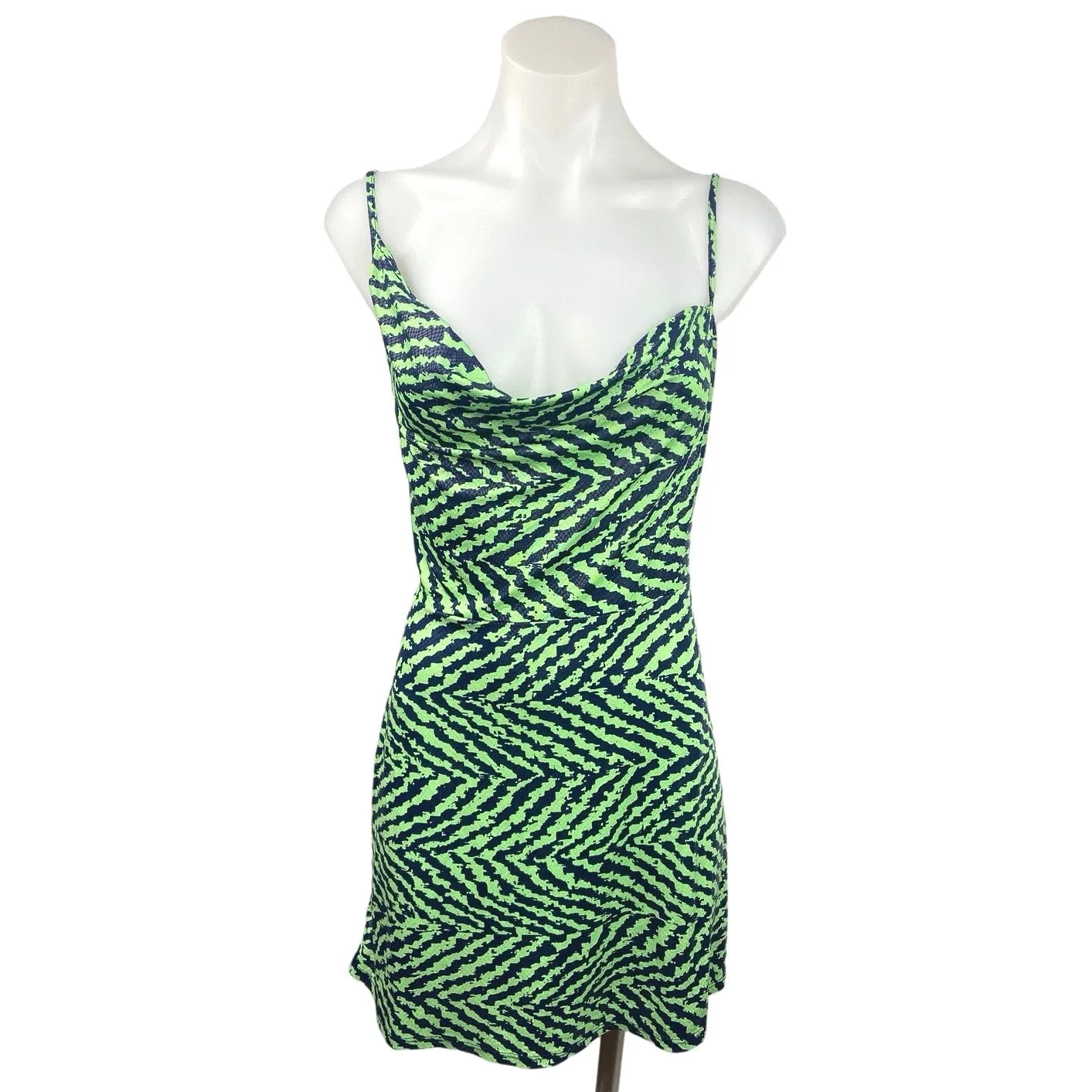 Reclaimed Vintage Green Zebra Animal Print Spaghetti Strap Tie Back Mini Dress 8